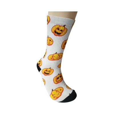 China Wholesale custom sporty logo design tube 3D heat transfer printed funny Christmas Halloween socks unisex for sale