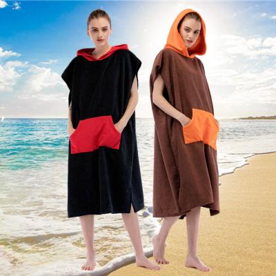 China 2021 Designs Brown Hooded Poncho Kid Safe Beach Surf Poncho Changing Robe Swimming Pool Beach Poncho Towel With Pocket for sale