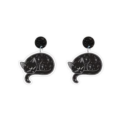 China Cute No MOQ Drop Shipping Supported Cute Cool Cool Lazy Cat Little Glitter UV Printing Look Acrylic Earring for sale