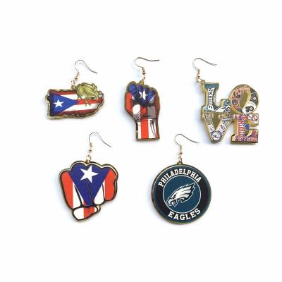 China FASHION Fist Philadelphia Eagles Puerto Rico Parade Flag Pattern Round American Style Love Letters Acrylic Dangle Earrings For Women for sale