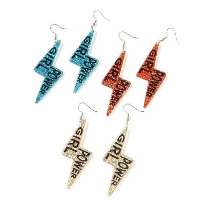 China FASHIONABLE Cool Instant Sparkle Girl Shape Red Blue Acrylic and Gold Dangle Earrings for Girls Hip Hop Lightning Earrings Wholesale for sale