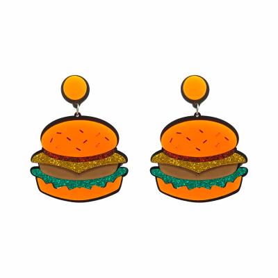 China Cute Cute Foods Hamburger Donut Slice Pizza Cupcake Pendants Acrylic Stud Earrings For Girls Stainless Steel Earrings for sale