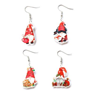 China Big Beard Christmas Cute Cute Christmas Elf With Snowman Gingerbread House Candy Jar And Gift Bag Acrylic Dangle Earrings for sale