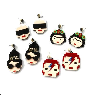 China Instant Male Karl Audrey Artist Acrylic Stud Earrings Cute Celebrity Cute Instant Red Hair Cartoon Pixel for sale