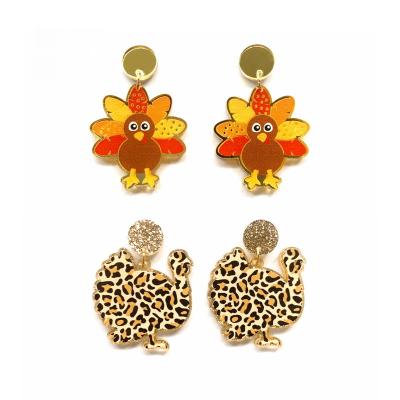 China Thanksgiving Cute Cute Animal Acrylic Turkey and Leopard Print Glitter Stud Earrings for Women for sale