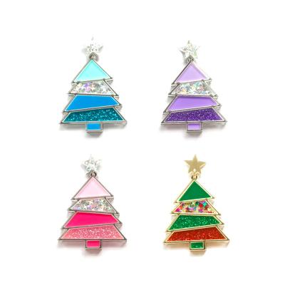 China New Year Christmas Tree Pink Merry Christmas Tree Cute Purple Iridescent Glitter Stars Acrylic Stud Earrings for sale