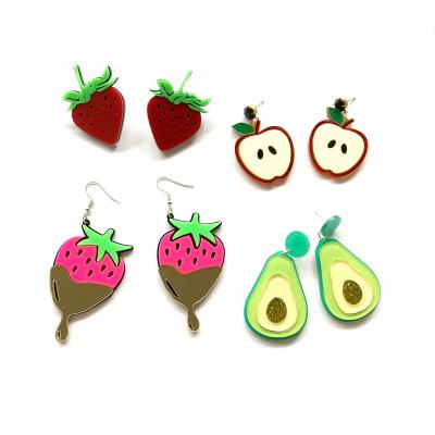 China Cute Cute Simulation Fruit Strawberry Avocado And Apple Acrylic Dangle Earrings For Women for sale