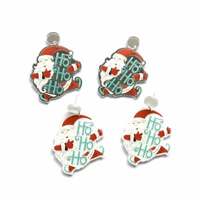 China White Mirror Santa Claus Hohoho Acrylic Stud Earrings Silver Christmas Holiday Glitter Trendy Jewelry for sale