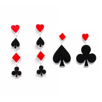 China CLASSIC Diamond Long Drop And Heart Spade Club Heart Card Poker Dangle Acrylic Stud Earrings for sale