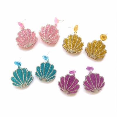 China Romantic Sparkle Romantic Gold Blue Pink And Purple Color Sea Shell Acrylic Stud Earrings For Women for sale