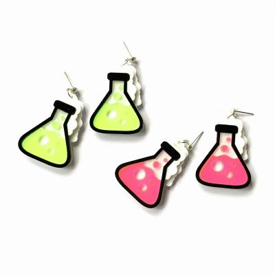 China FASHIONABLE Creative Chemical Tapered Flask Pink and Green Potion Laser Cut Acrylic Stud Earrings for sale