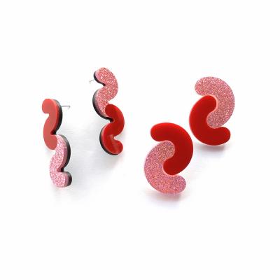 China Simply Classic CLASSIC Red Rose Minimalism Glitter Twisted Acrylic Stud Earrings For Women for sale