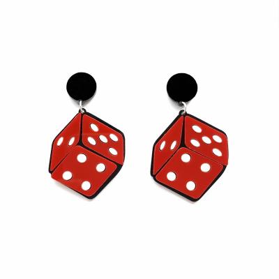 China HOT creative red dice laser cut acrylic stud earrings for women casino party funny fashion jewelry for sale