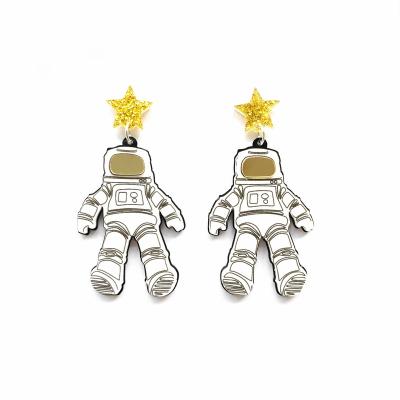 China TRENDY Fashion Space Astronaut Spaceman Acrylic Glitter White Gold Star Stud Earrings For Women for sale