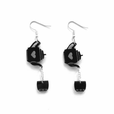 China Trendy Trendy Black And Transparent Heart Teapot With Teacup Drop Chain Acrylic Dangle Earrings For Women for sale