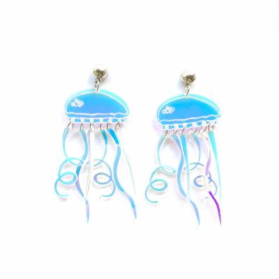 China TRENDY Trendy Iridescent Jellyfish With Long Tassels Acrylic Drop Earrings For Women for sale