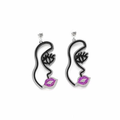 China TRENDY Funny Half Face With Glitter Purple Eyes And Lips Acrylic Stud Earrings For Women for sale