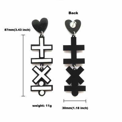 China CLASSIC Simple Classic Math Symbol Add Subtract Multiply Black And White Acrylic Heart Drop Cleavage Long Stud Earrings for sale