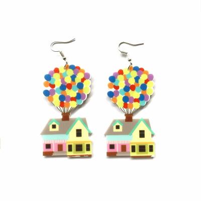 China Cute Creative Colorful Balloon House Overdone Acrylic Drop Earrings For Women for sale