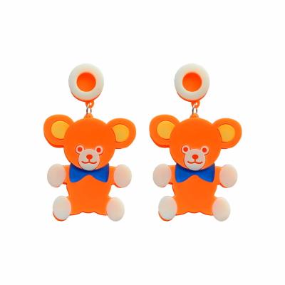 China Cute Cute Cartoon Color Orange Bear With Blue Bowknot Acrylic Stud Earrings For Women for sale