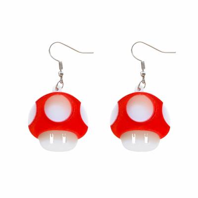 China Cute Cute Cartoon Green And Yellow Red Mushroom Shape Acrylic Dangle Earrings For Women for sale