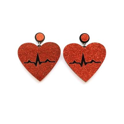 China TRENDY Trendy Large Glitter Red Heart With Acrylic EKG Stud Earrings For Women for sale