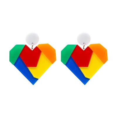 China FASHIONABLE Trendy Colorful Geometric Heart Shape Tangram Acrylic Stud Earrings For Women for sale