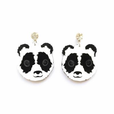 China TRENDY Lovely Animal Black and White Panda Laser Cut Acrylic Stud Earrings for Women for sale