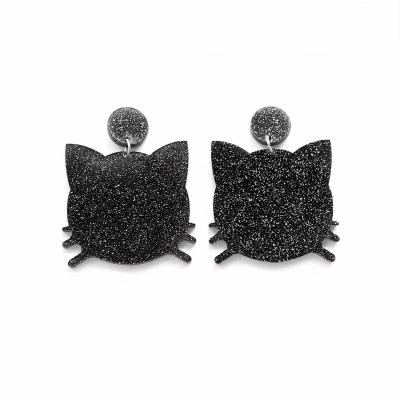 China Trendy Trendy Cat Shape Laser Cut Black Acrylic Simple Design Glitter Stud Earrings For Women for sale