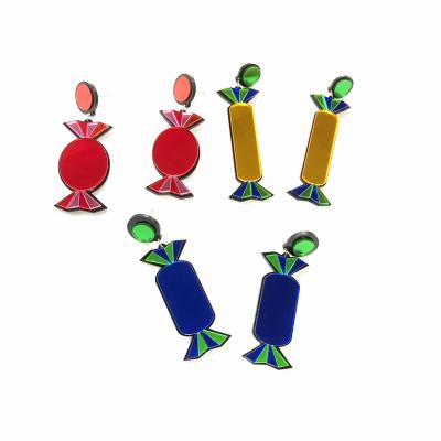 China FASHIONABLE Trendy Mirror Gold Blue and Red Laser Cut Acrylic Candy Candy Stud Earrings For Women for sale