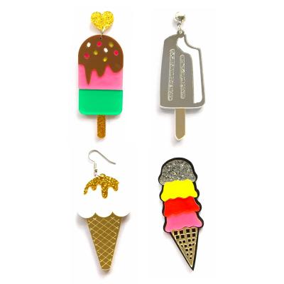 China Cute Kawaii Summer Colorful Ice Cream Cone Long Drop Acrylic Dangle Earrings For Women for sale