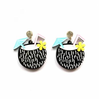 China Holiday TRENDY Jewelry Summer Black Coconut with Blue Acrylic Flower Umbrella and Yellow Drink Stud Earrings for sale