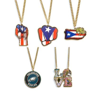 China TRENDY UV Printed American Flag Eagles Patriot Style Love Letters Shape Acrylic Pendants Necklace for sale