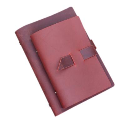 China Cowhide Spiral Notebook A5 HorseGenuine Red Leather Blank 100g Crazy Leather Journal Wrapping With Strap for sale