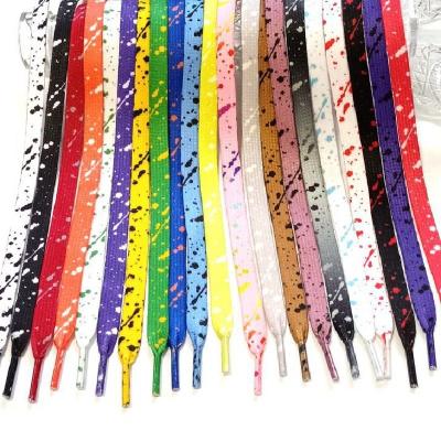 China Multicolored Splattered Flat Shoe Laces Polyester Wide AJ1 Jordan Laces 8mm Ink Sneakers AF1 Flat Fit Air Force One for sale