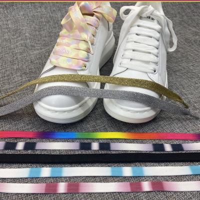 China Wholesale Hot Selling Flat MCQUEENS Same Style 1.2cm Wide Thick Ombre Laces Gold And Silver Canvas Shoe Laces for sale