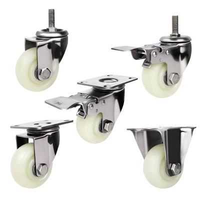 China Durable Food Grade Caster 304 Stainless Steel Bracket Casters 3 Inch Fixed Industrial Nylon Caster Wheels For Food Factory for sale