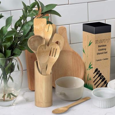 China Sustainable Hot Sale Green Environmental Protection Professional Cooking Utensils Bamboo Cutlery Set for sale