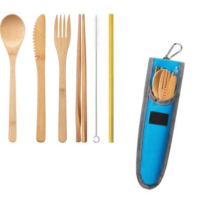 China Natural Reusable Bamboo Kitchen Travel Cutlery Set Eco-Friendly Portable Biodegradable Wooden Compostable Utensils Disposable for sale