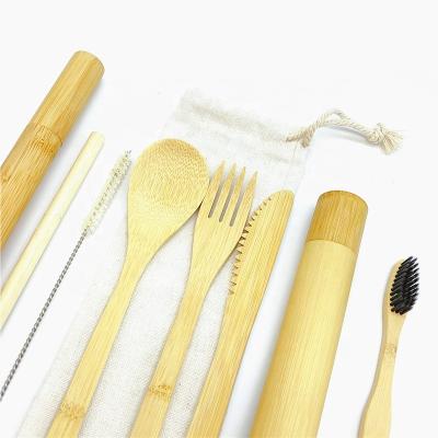 China Sustainable Bamboo Cutlery Set | Reusable Portable Utensils Travel Cutlery Set Eco Cutlery (Bags, Forks, Knives, Chopsticks, Spoons, Straw) for sale