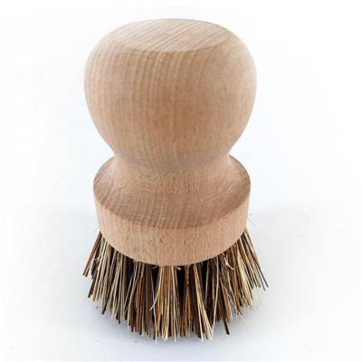 China Sustainable Round Mini Palm Scrub Brush Fiber Bristle Pot Sweep Scrubber Pot Wet Cleaning Eco-Friendly Bamboo Brush for sale