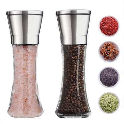 China Sustainable Premium Kitchen Grinder Stainless Steel Tall Glass Body Adjustable Ceramic Rotor Seasoning & Pepper Grinder Salt Shaker for sale