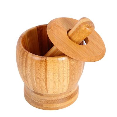 China Viable Bamboo Mortar and Pestle Garlic Meat Grinder Herb Spice Masher Grinder Chopper Bamboo Mortar and Pestle Set for sale