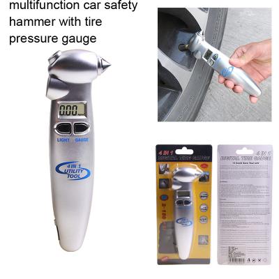 China Multifunctional Portable Emergency Tool Kit Safety Hammer Steel Car Tire Pressure Gauge for sale