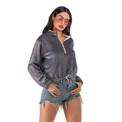 China Soft Velvet Thickened Hooded Sweatshirt Women Casual Solid Loose Pullover Tops Half Zipper Female Hoodies for sale