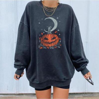 China Fashion Soft Ladies Knitted Halloween Print Pullover Hoodless Long Sleeve O Neck Women Sweatshirts for sale