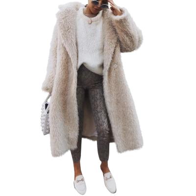 China Plus Size Winter Ladies Jacket Long Soft Hairy Faux Fur Coat White Fluffy Top Coats Sheath Long Hooded Faux Fur Coat for sale