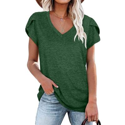 China Multi Color Korean Soft Solid V-Neckline Style Simple Loose Casual T-shirt Women for sale