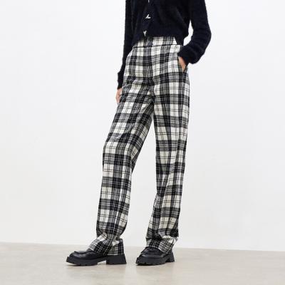 China Customized Anti-Wrinkle Worked Autumn Fashion Women's Plaid Pants Ladies Casual Button Up Pants Women's Pants and Trousers for sale