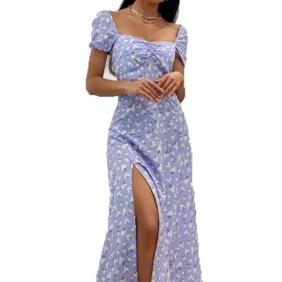 China High Quality Temperament And High Quality Women's Dress Sweetheart Neck Slit Soft Floral Mini Dress Women for sale